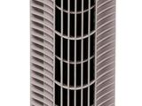 a close up of a tower air purifier on a white background