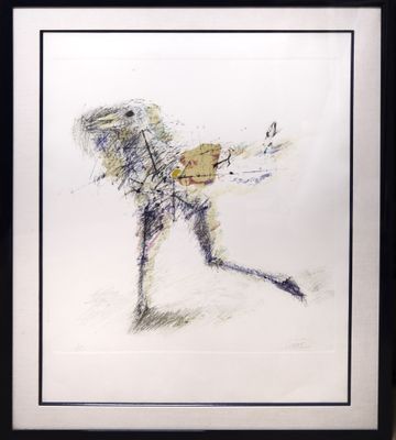 framed drawing of a man with a guitar in his hands