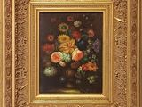 une peinture de fleurs dans un vase sur une table