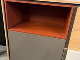 an image of a wooden cabinet with two drawers and a shelf