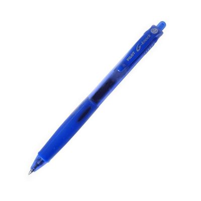 Gros plan sur un stylo bleu sur fond blanc