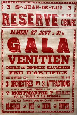 a red and white poster advertising a concert for the gala