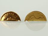 une paire de boucles d'oreilles en or avec une pièce au milieu