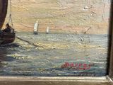 a picture of a painting of a boat in the water