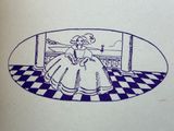 drawing of a woman in a ball gown sitting on a checkered floor