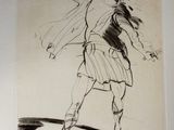 a drawing of a woman walking on the street