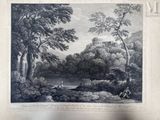 un dessin représentant un château au milieu d'une zone boisée