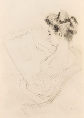 Paul-César Helleu (1859-1927) Femme lisant « The Graphic ».