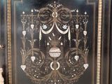 a black cabinet with a decorative design on it