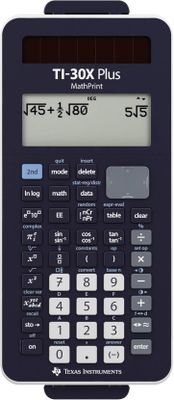 La calculatrice est noire et dispose d'un écran blanc.