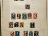 an old picture of a poster with a lot of stamps on it