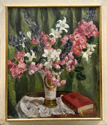 une peinture de fleurs dans un vase sur une table