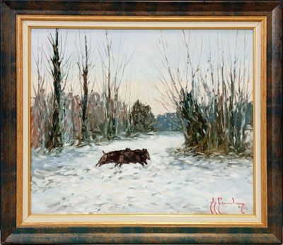 Guy LEGENDRE (né en 1946). "Sangliers à la course en Picardi…