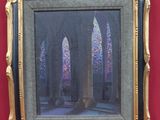 an image of a painting of a church with stained glass windows