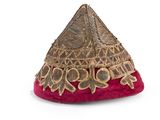 an image of a red and gold hat on a white background