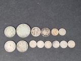 a close up of a bunch of coins on a table