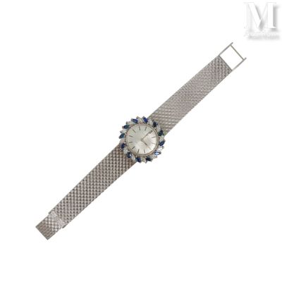 une image représentant une montre en argent ornée de pierres bleues
