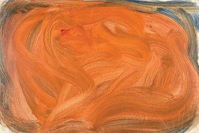 une image représentant un tableau aux couleurs orange et bleues sur fond blanc