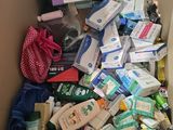 a cardboard box filled with many different types of skin care products