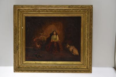 Ecole du XIXè siècle, "Jeune bergère", huile sur toile.