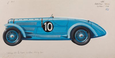 dessin d'une voiture de course bleue portant le numéro 10 à l'avant
