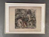 une image représentant un dessin de deux nus dans un décor boisé