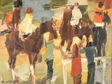 une peinture représentant un groupe de personnes à cheval