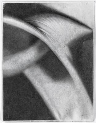 a black and white photo of a close up of a piece of art