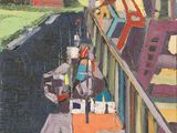 une image représentant un tableau où l'on voit un homme avec une charrette dans une rue