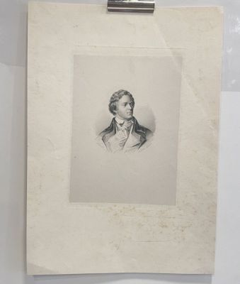 an old picture of a man in a suit is hanging on a wall