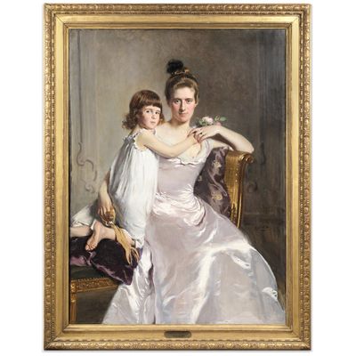 une image représentant un tableau où l'on voit deux femmes assises sur un canapé