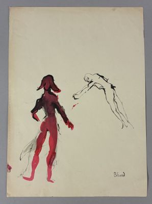 drawing of a man and a woman standing next to each other