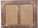 an old wooden frame with a drawing of a bird on it