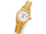 rolex a lady ' s 18ct gold automatic calendar wristwatch