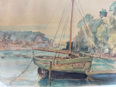 EMILE DAUBE (1885_1961) « Barques et bateaux à marée basse d…