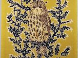 un tableau représentant un hibou perché sur une branche d'arbre