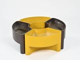 yellow and black ashtray holder on a white background