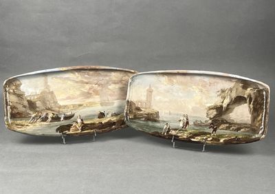 Emile GALLE (Lorraine). Rare paire de plats oblongs en faïen… - Photo 1