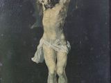painting of a man on a cross with a knife in his hand