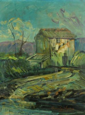 Henri GUIBERT. Devant la maison. Huile sur panneau. Signée e…