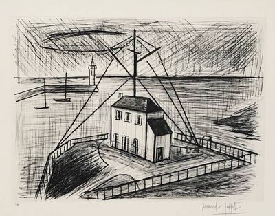 an image of a drawing of a house on a dock