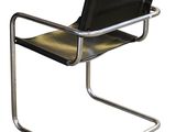 an image of a black leather and chrome chair on a white background