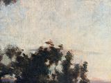 an image of a painting of a landscape with trees in the foreground and a distant sky in the background