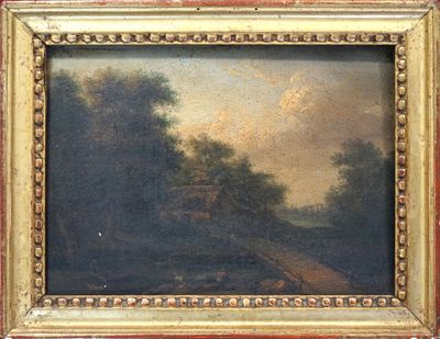 ECOLE DU NORD début XIXe. La chaumière au bout du pont.