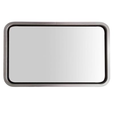 rectangular mirror with metal frame on white background with clipping for text