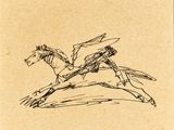 dessin représentant un homme à cheval, une épée à la main
