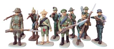 figurines représentant un groupe de soldats armés et portant des casques