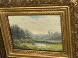 an image of a painting of a man riding a horse in a field