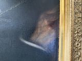 a painting of a man in a suit and tie looking out of a window