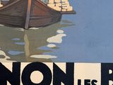 a poster of a boat in the water with people on it